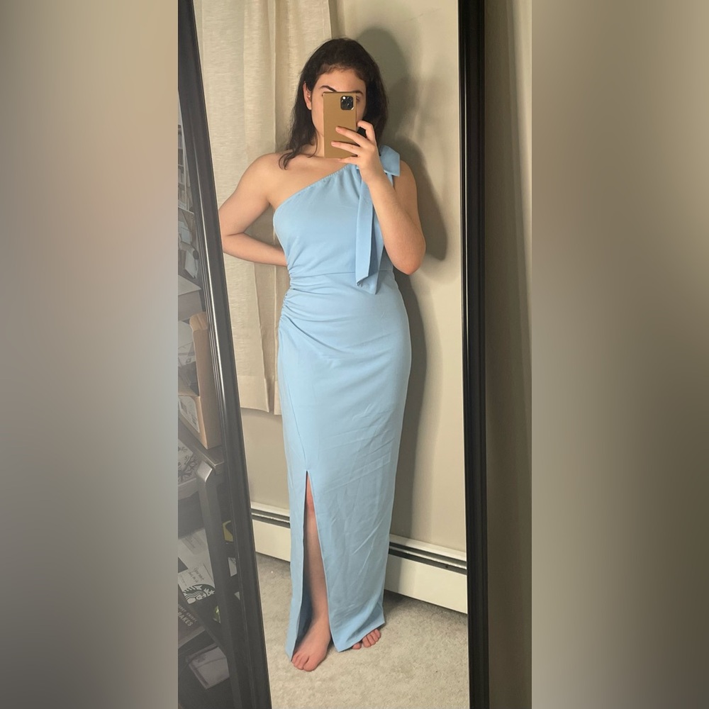 Blue Asymmetrical One-Shoulder Sheath Dress